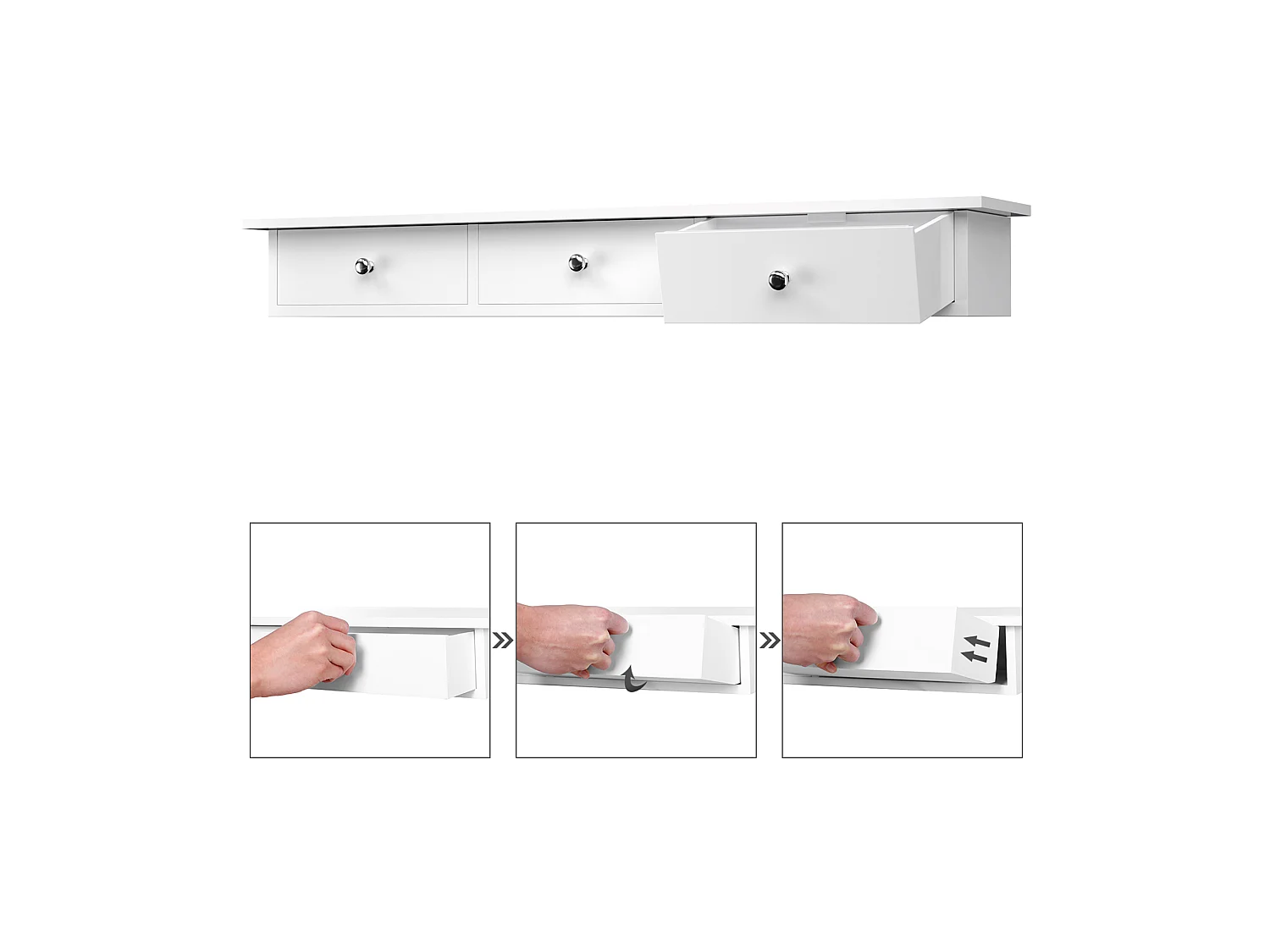 SONGMICS Floating Wall Shelf with 3 Drawers, Hallway Storage Shelf, 80 x 15 x 10 cm, Living Room, Bedroom, Kitchen, High Gloss Paint, White LWS085W01