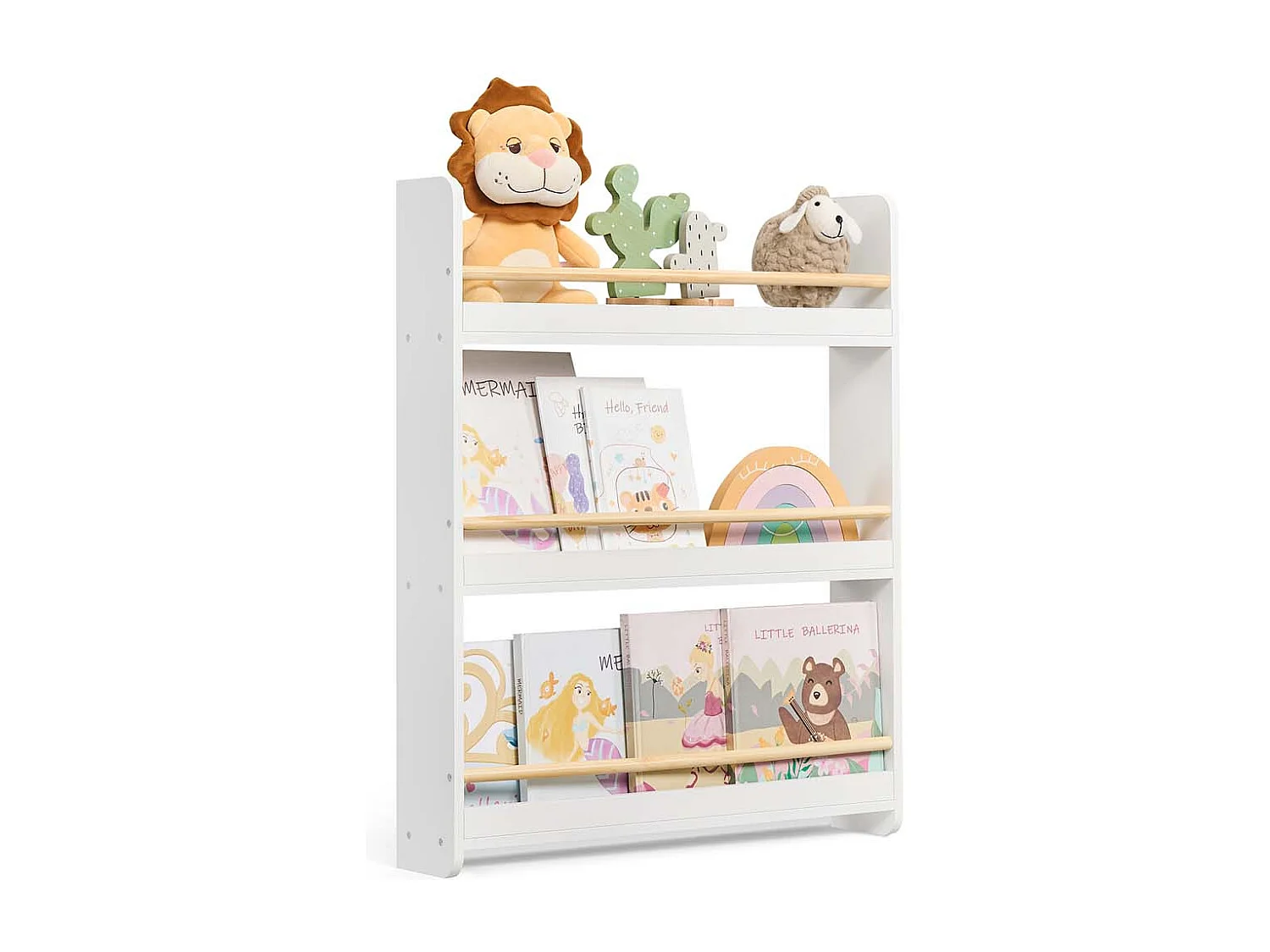 Bookcase for children's room with 3 levels white-natural colored