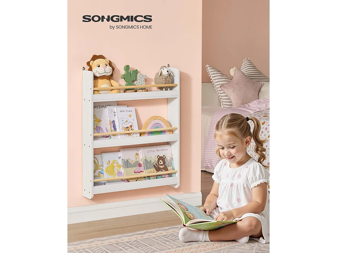 Bookcase for children's room with 3 levels white-natural colored