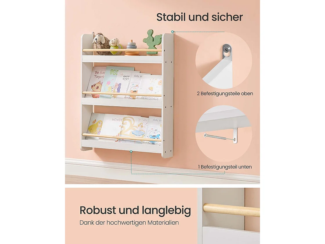 Bookcase for children's room with 3 levels white-natural colored