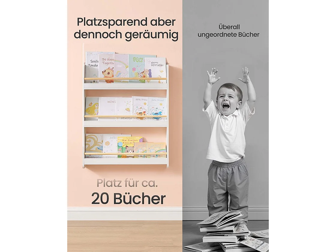 Bookcase for children's room with 3 levels white-natural colored