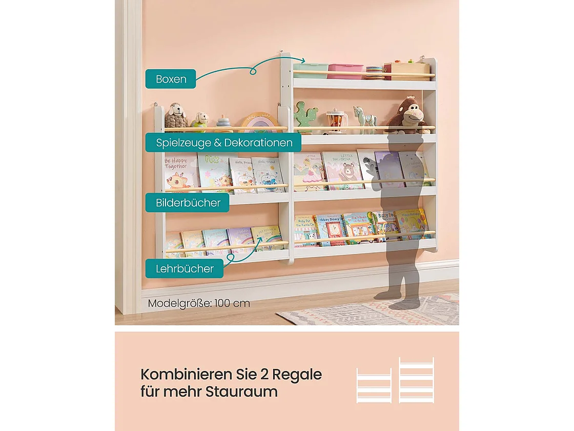 Bookcase for children's room with 3 levels white-natural colored