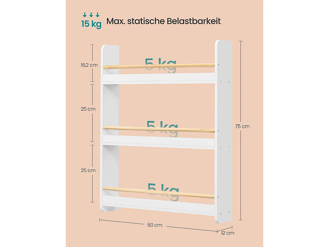 Bookcase for children's room with 3 levels white-natural colored