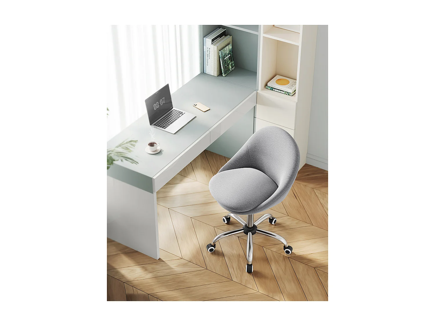 SONGMICS Homeoffice OBG020G01 Drejestol, skrivebordsstol, skumpolstring, højdejusterbar, til studie, soveværelse, grå
