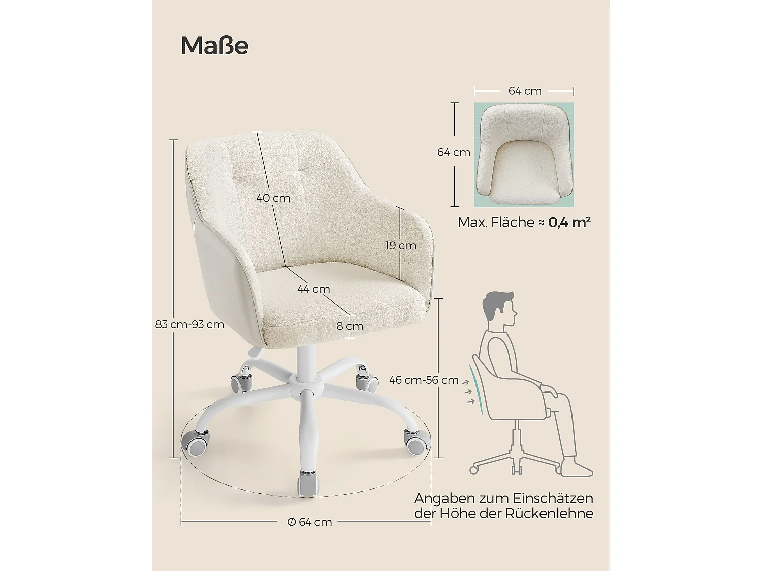 Kontorstol op til 110 kg cappuccino beige