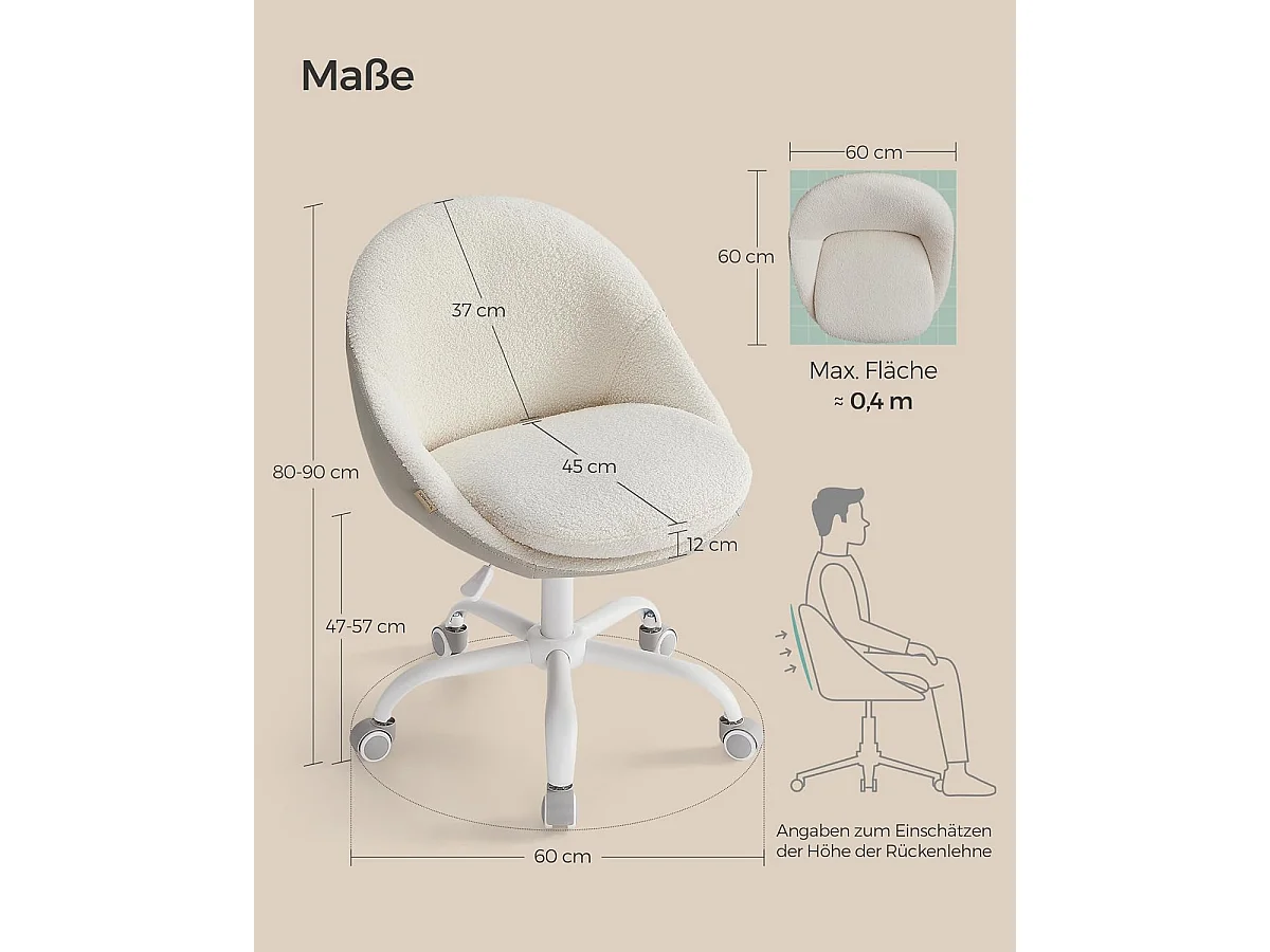 Kontorstol i fløjl, højdejusterbar, cappuccino beige-cloud white