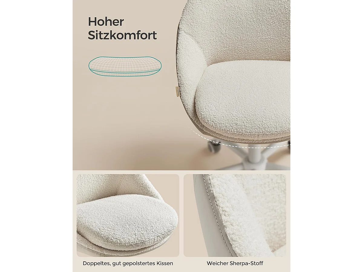 Kontorstol i fløjl, højdejusterbar, cappuccino beige-cloud white