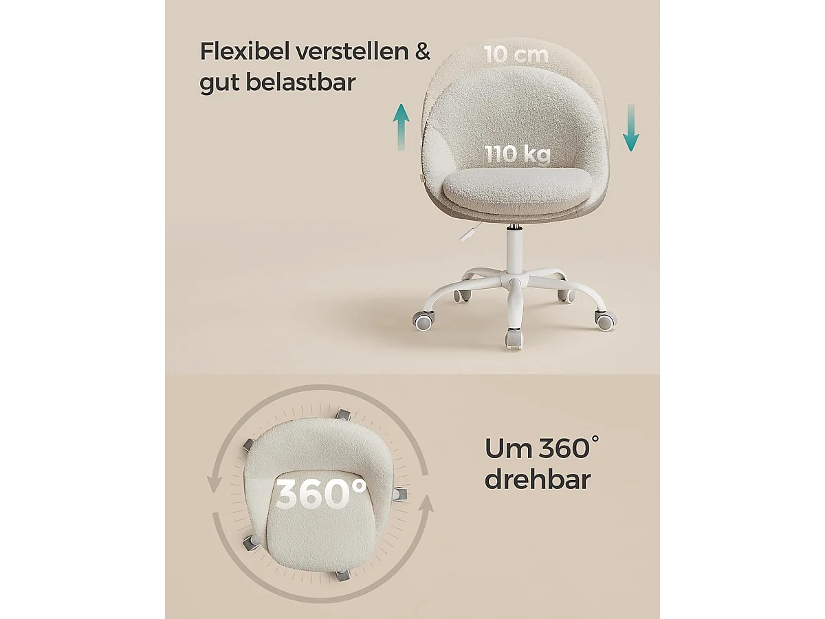 Kontorstol i fløjl, højdejusterbar, cappuccino beige-cloud white