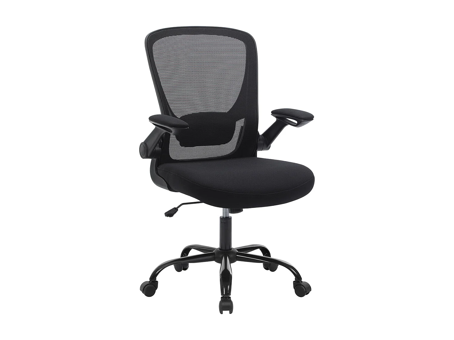 Kontorstol, skrivebordsstol, drejestol i mesh, ergonomisk computerstol, lændestøtte, oscillerende, sæde 53 cm, sammenklappelige armlæn, sort OBN37BKV1