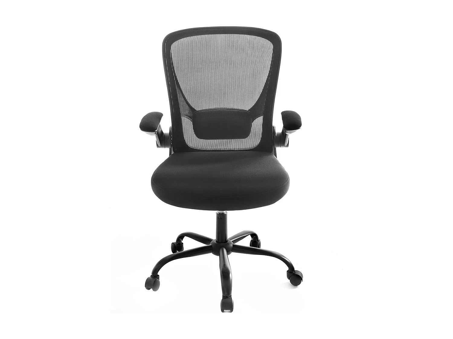Kontorstol, skrivebordsstol, drejestol i mesh, ergonomisk computerstol, lændestøtte, oscillerende, sæde 53 cm, sammenklappelige armlæn, sort OBN37BKV1