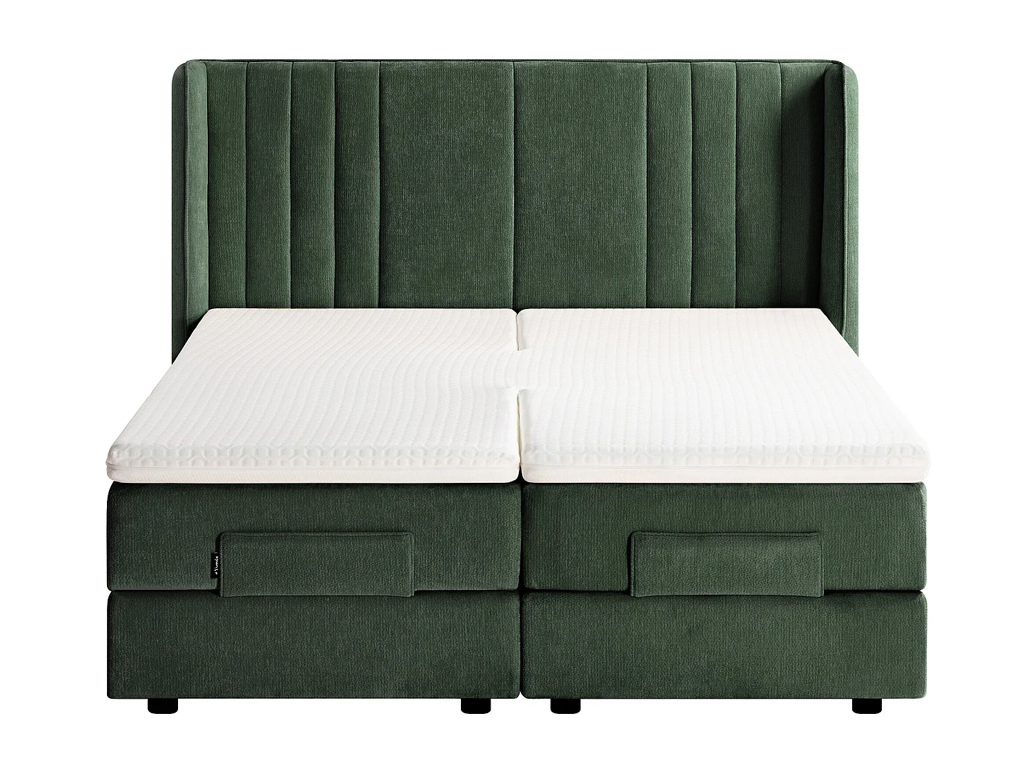 Ensemble complet boxspring tête de lit + sommiers relaxation électrique + matelas + surmatelas - 2 x 80 x 200 cm - Tissu chenille - Vert - HELOZA de YSMÉE
