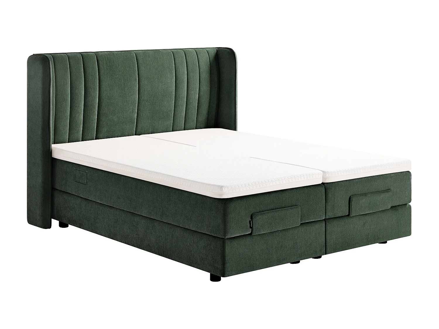 Ensemble complet boxspring tête de lit + sommiers relaxation électrique + matelas + surmatelas - 2 x 80 x 200 cm - Tissu chenille - Vert - HELOZA de YSMÉE