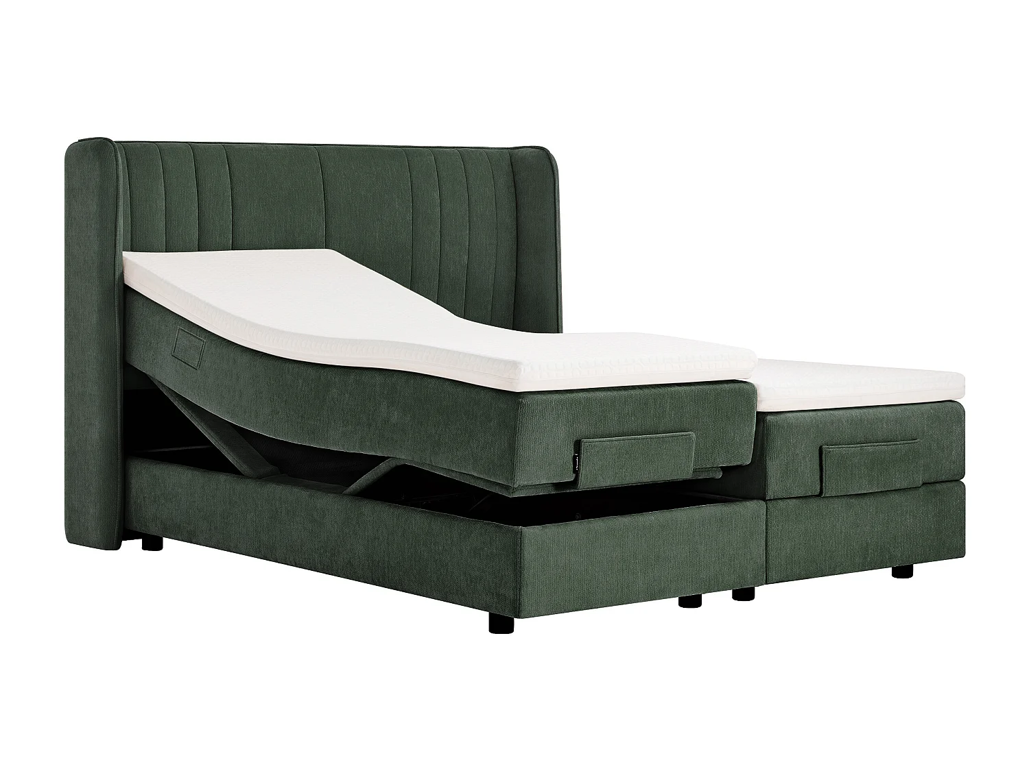 Ensemble complet boxspring tête de lit + sommiers relaxation électrique + matelas + surmatelas - 2 x 80 x 200 cm - Tissu chenille - Vert - HELOZA de YSMÉE