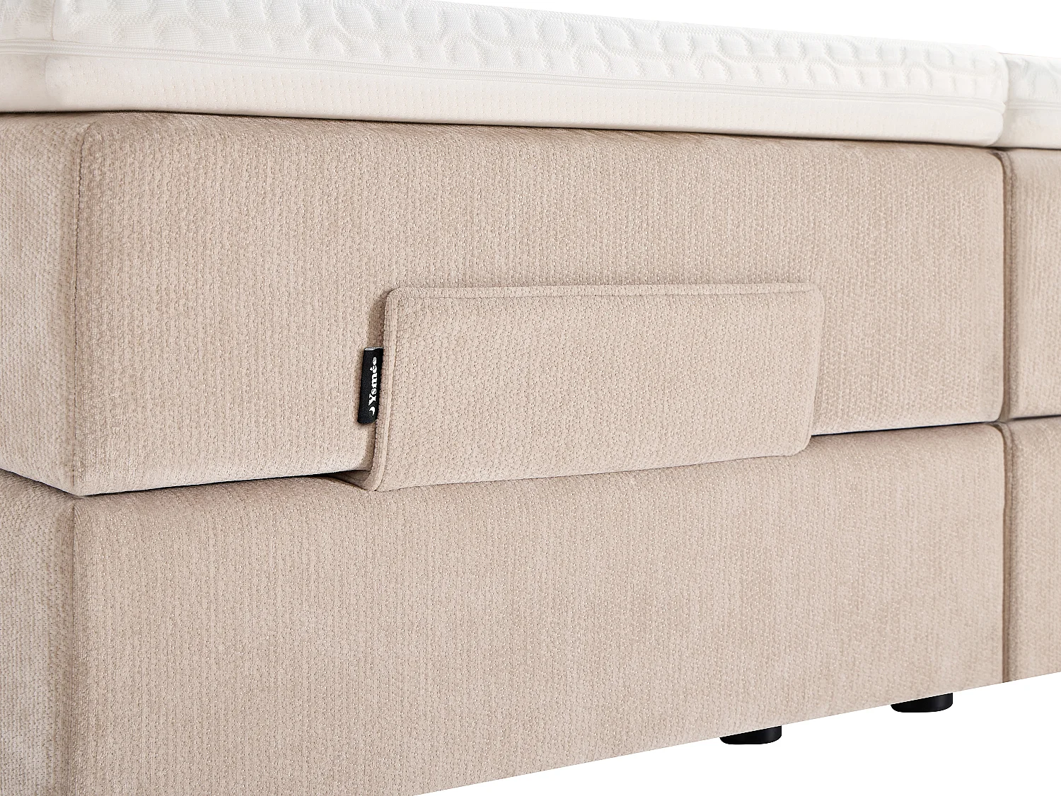 Ensemble complet boxspring tête de lit + sommiers relaxation électrique + matelas + surmatelas - 2 x 90 x 200 cm - Tissu chenille - Beige - HELOZA de YSMÉE