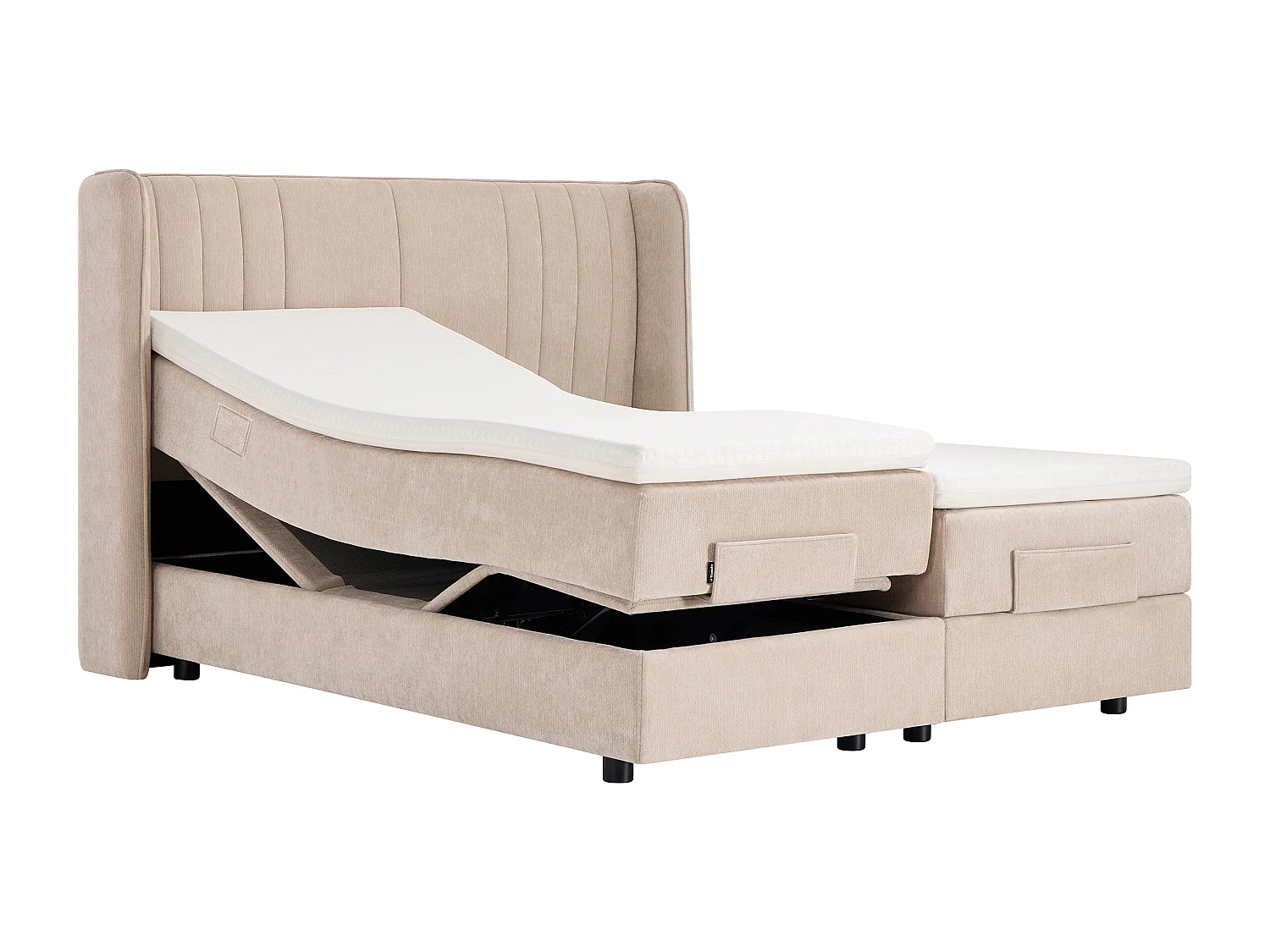 Ensemble complet boxspring tête de lit + sommiers relaxation électrique + matelas + surmatelas - 2 x 90 x 200 cm - Tissu chenille - Beige - HELOZA de YSMÉE