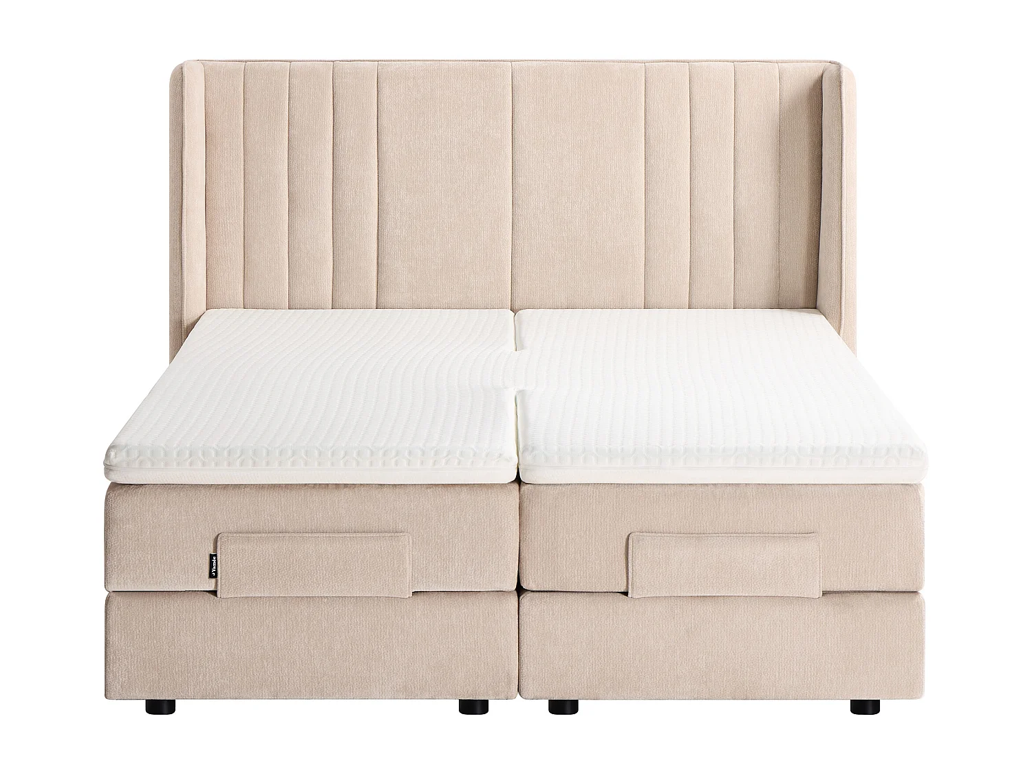 Ensemble complet boxspring tête de lit + sommiers relaxation électrique + matelas + surmatelas - 2 x 80 x 200 cm - Tissu chenille - Beige - HELOZA de YSMÉE