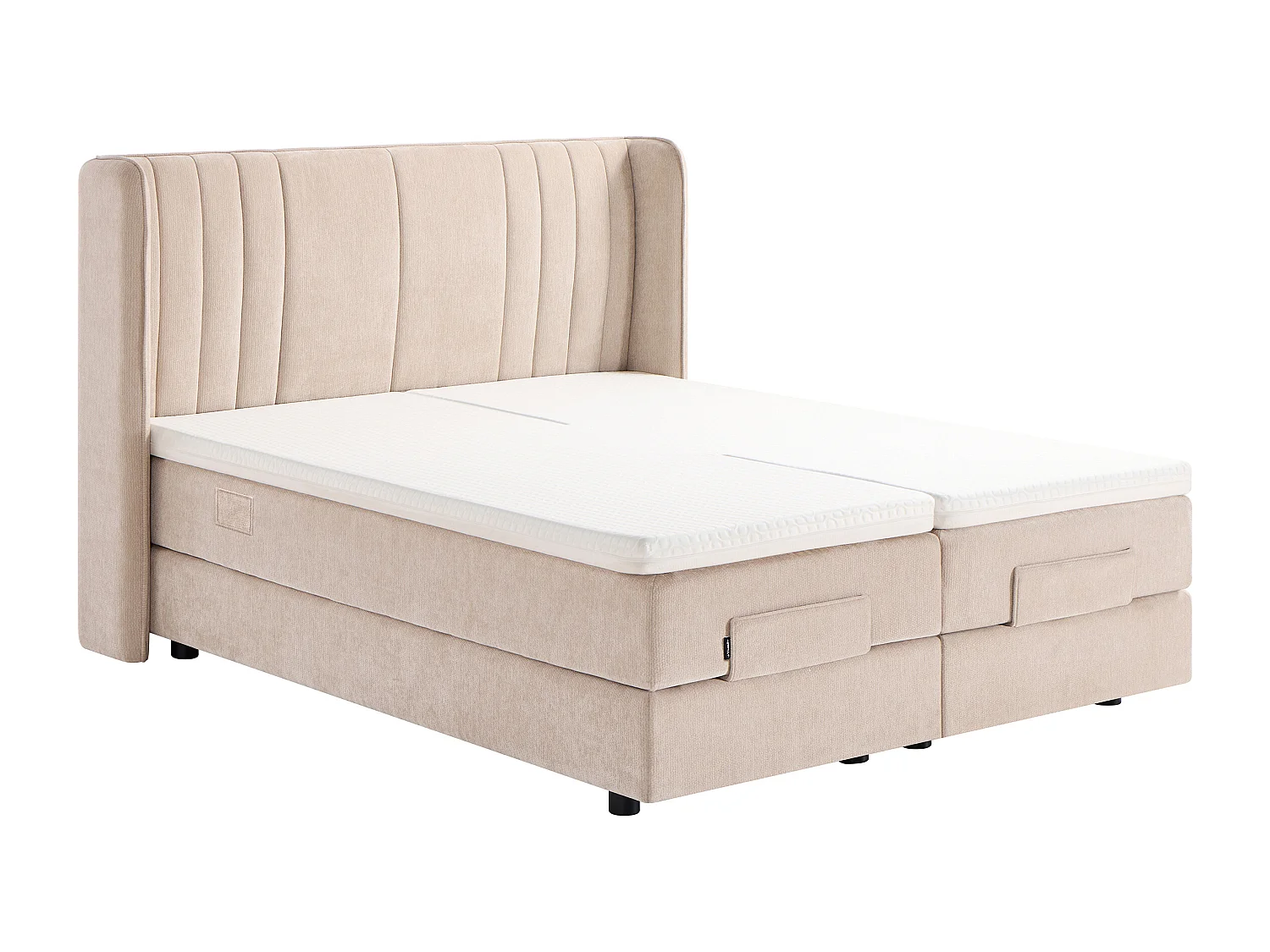 Ensemble complet boxspring tête de lit + sommiers relaxation électrique + matelas + surmatelas - 2 x 80 x 200 cm - Tissu chenille - Beige - HELOZA de YSMÉE