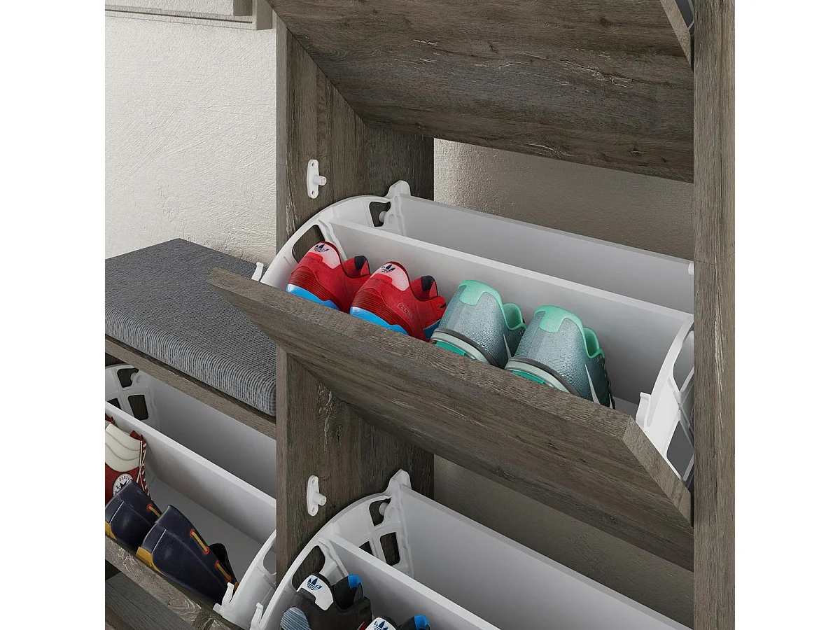 Meuble à chaussures 4 portes et banc décor brun foncé MARFA