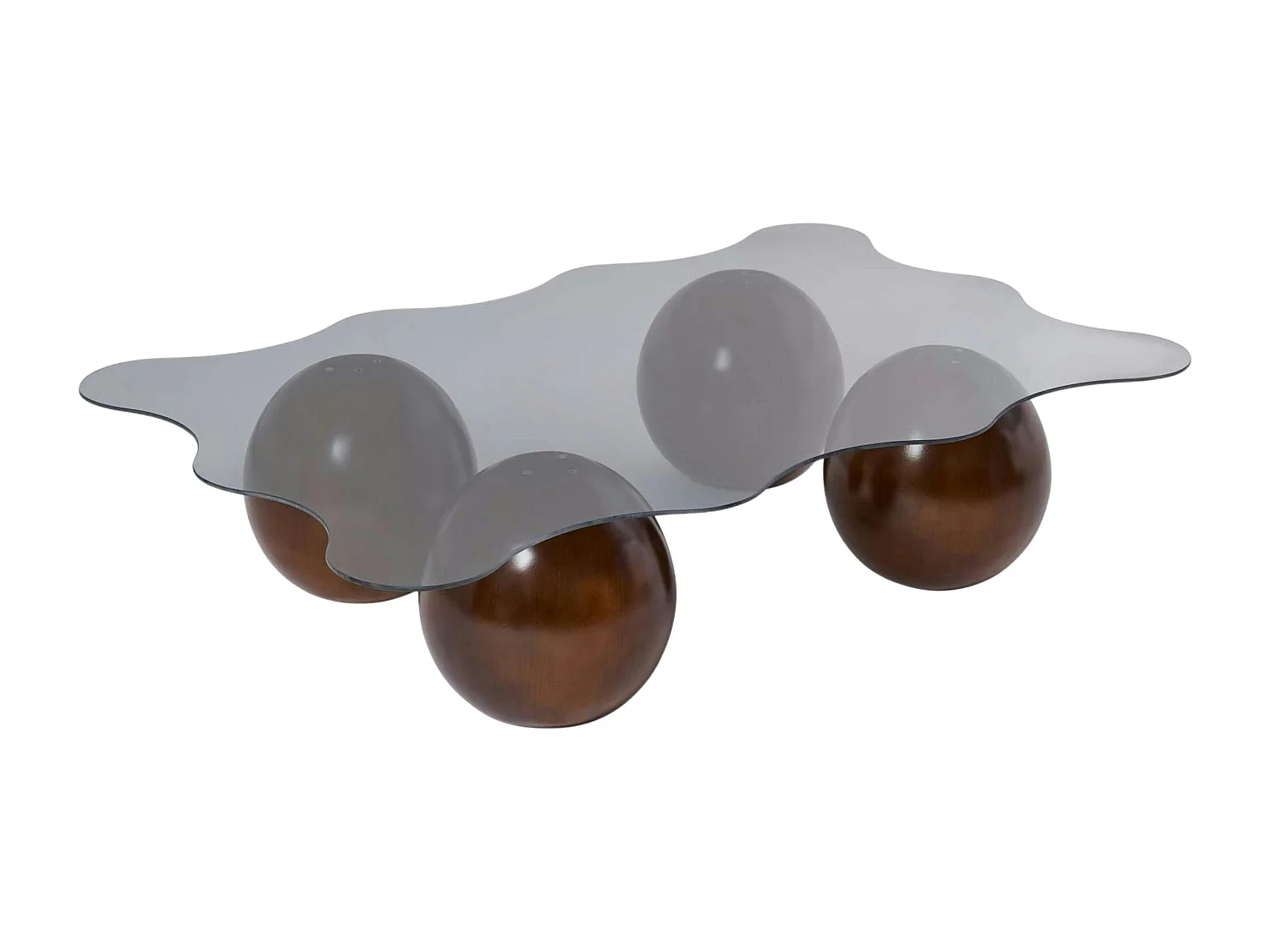 Table basse verre fumé design organique 4 pieds boule KOCHI