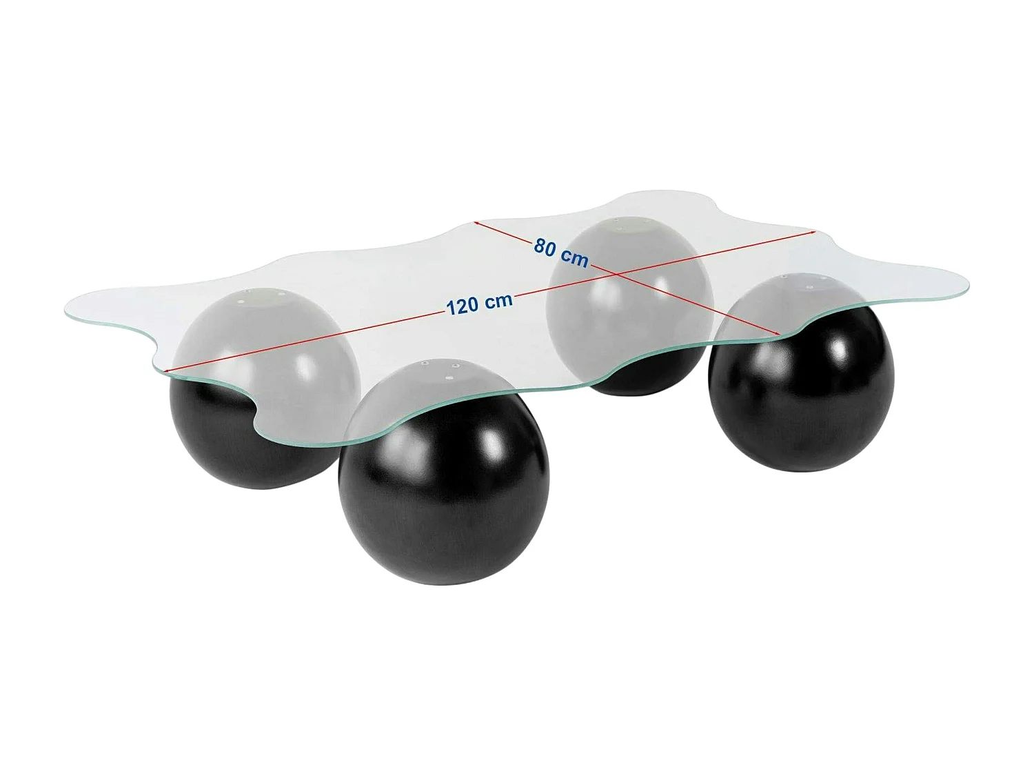 Table basse verre fumé design organique 4 pieds boule KOCHI