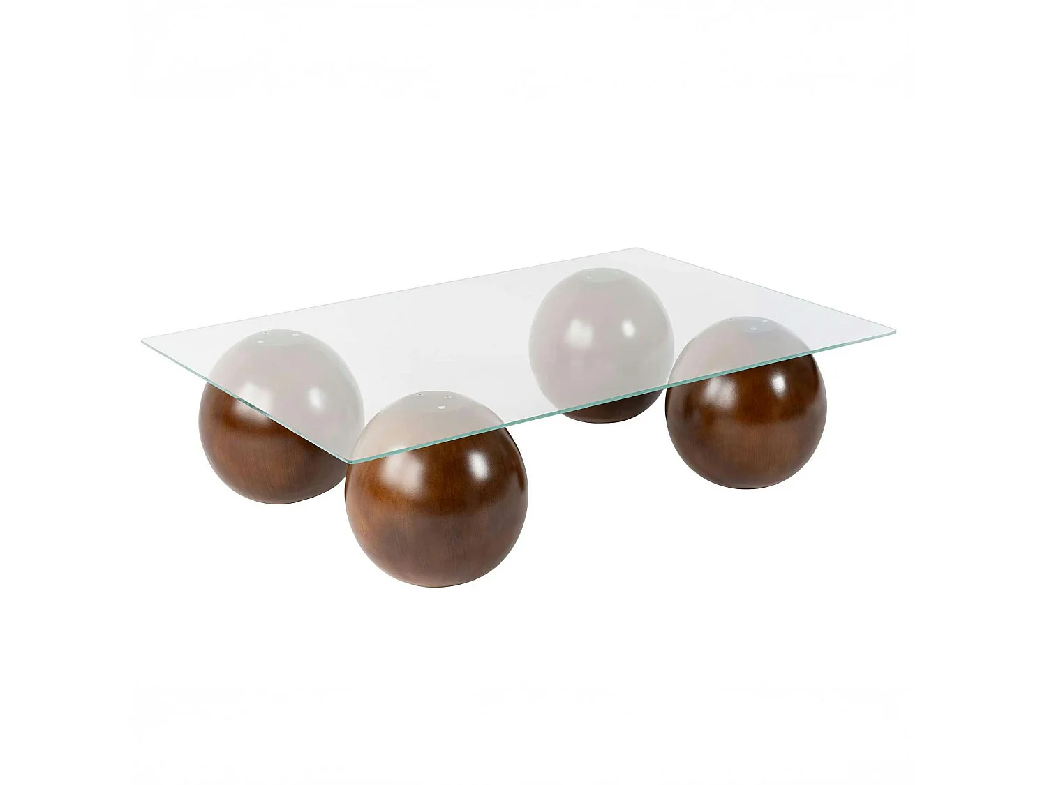 Table basse rectangulaire en verre 4 pieds boule KOCHI