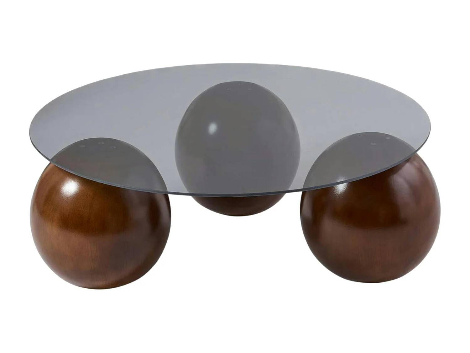 Table basse ronde verre fumé 3 pieds boule KOCHI