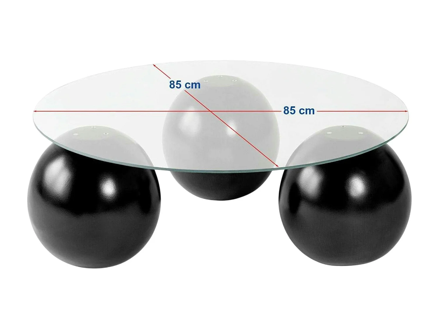 Table basse ronde verre fumé 3 pieds boule KOCHI