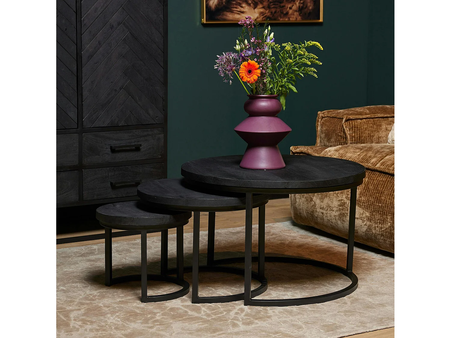 Table gigogne salon en bois noir (lot de 3) ALVERA