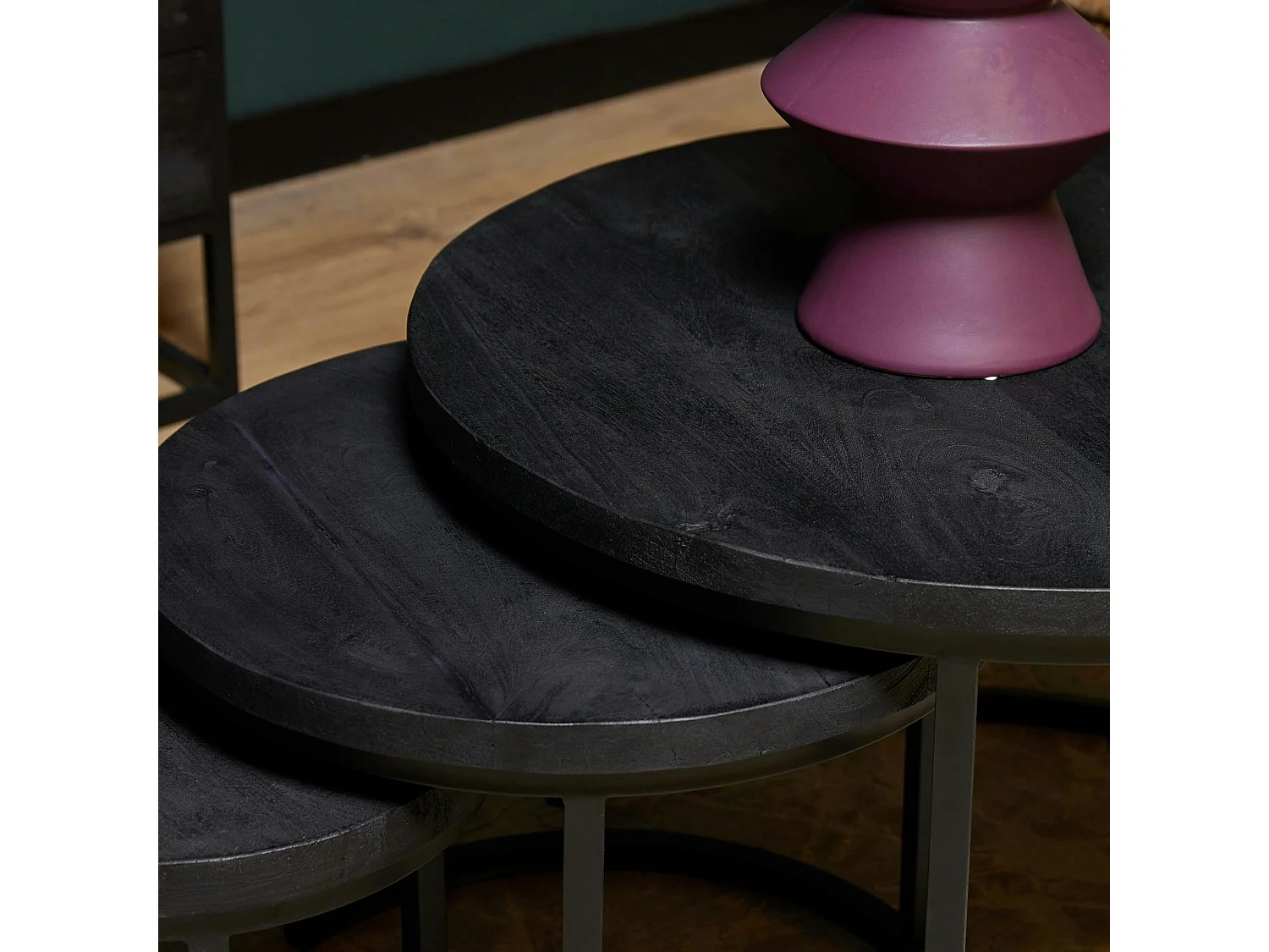 Table gigogne salon en bois noir (lot de 3) ALVERA