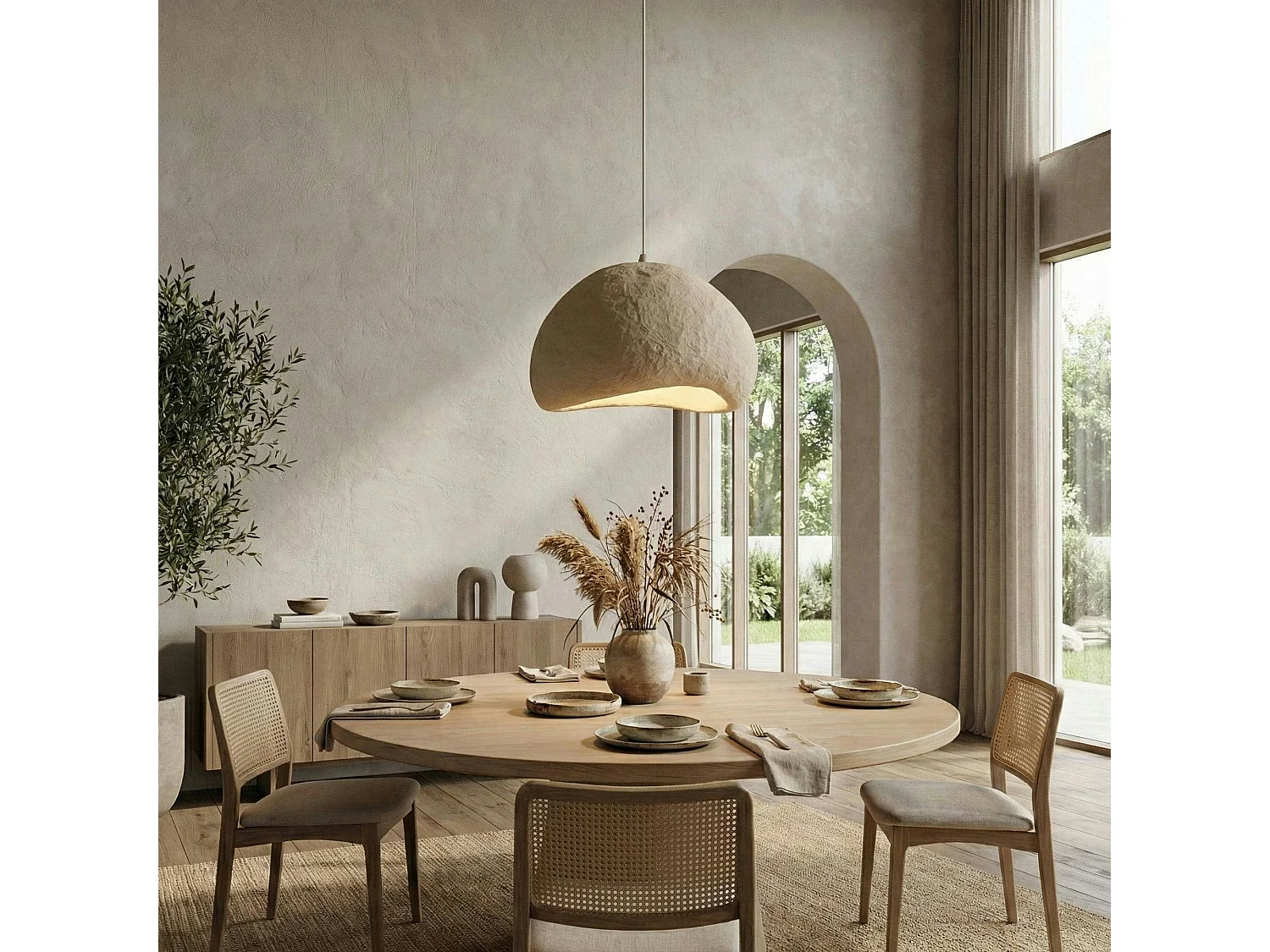 Suspension beige design organique 1 abat-jour NOXIS
