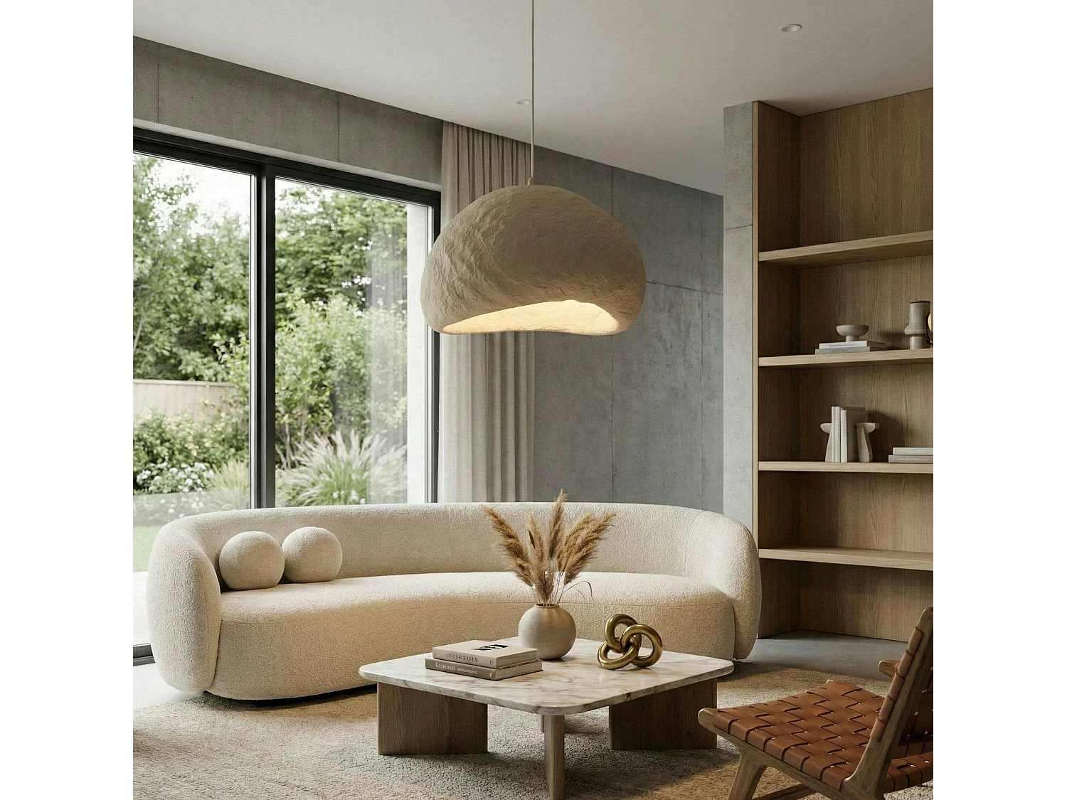 Suspension beige design organique 1 abat-jour NOXIS