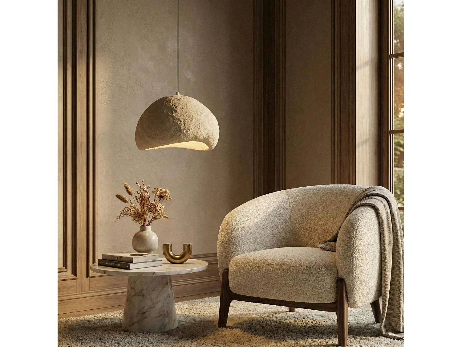 Suspension beige design organique 1 abat-jour NOXIS