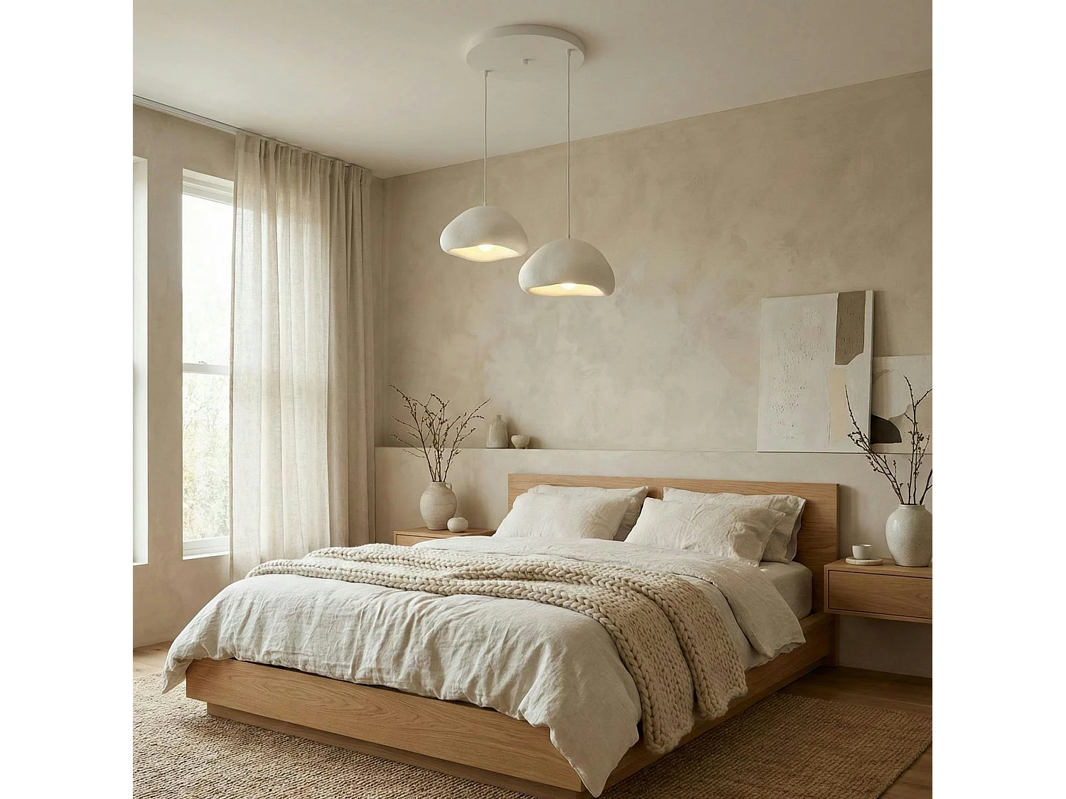 Suspension blanche design organique 2 abat-jour 74 cm NOXIS