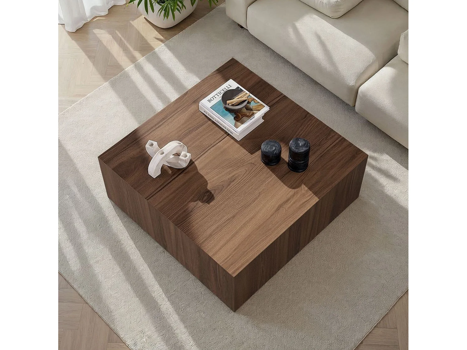 Table Basse en MDF "Prizma" - 90 x 90 x 35 cm - Noyer
