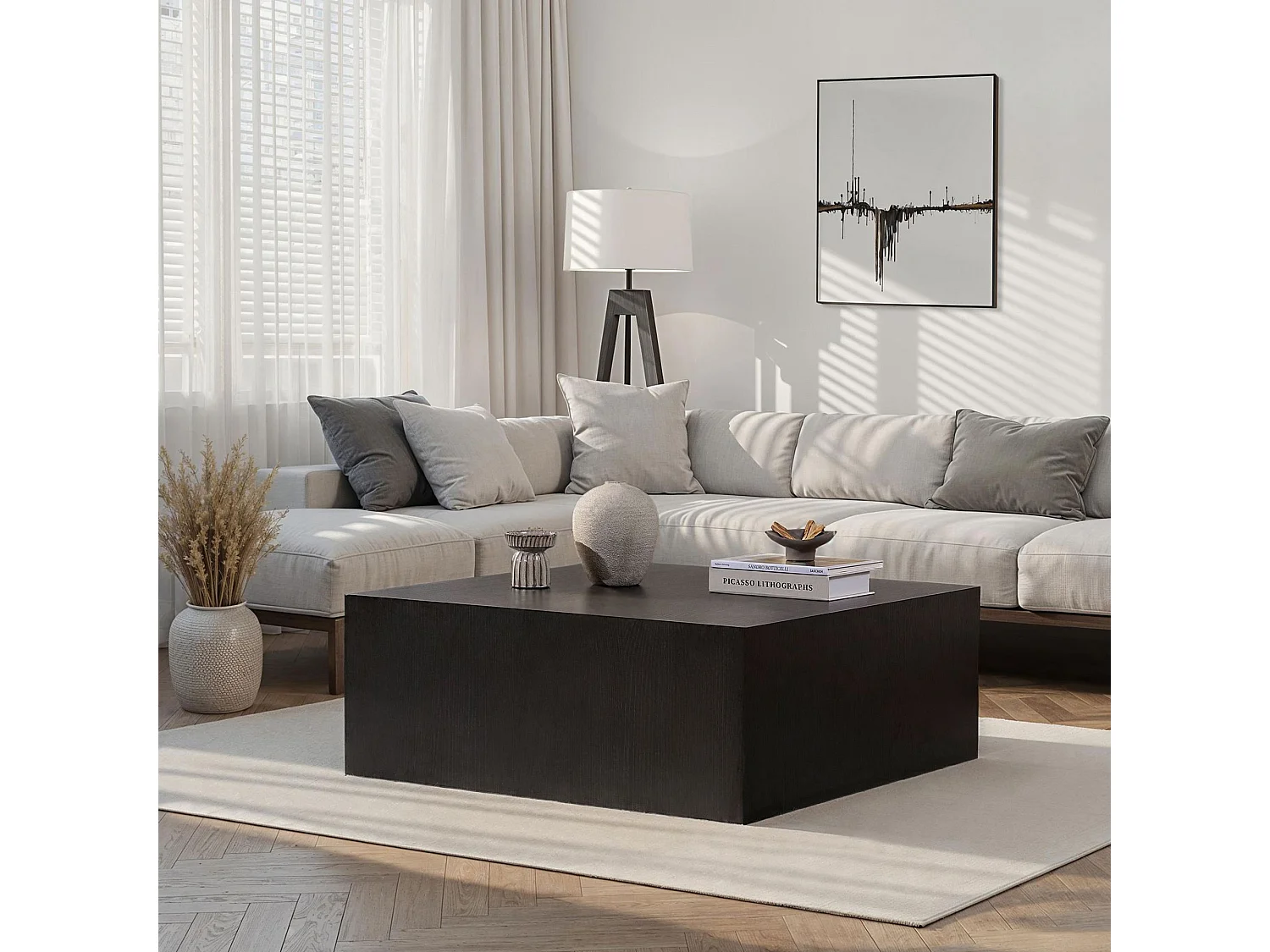 Prizma" MDF salontafel - 90 x 90 x 35 cm - Zwart hout