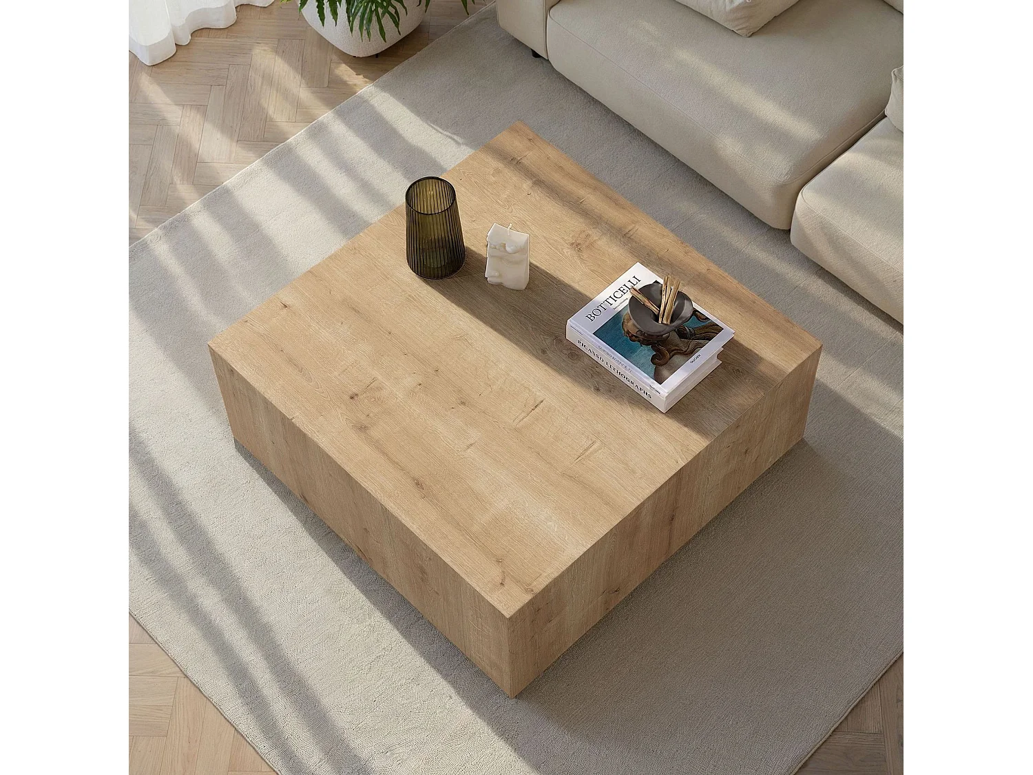 Table Basse en MDF "Prizma" - 90 x 90 x 35 cm - Chêne Saphir