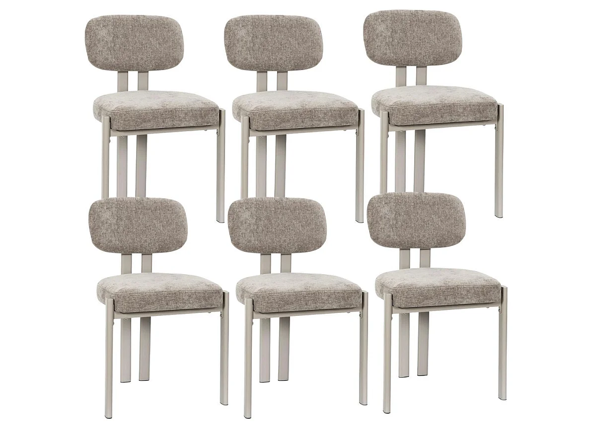 Lot de 6 chaises assise et dossier rembourré et tissu toucher doux taupe pieds métal design - STUBBY