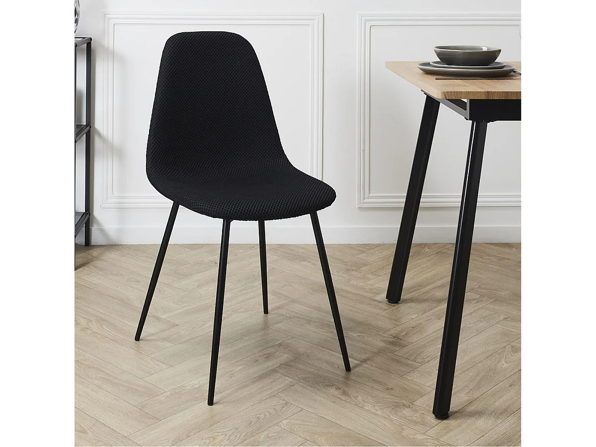 Lot de 2 chaises en tissu texturé maille 3D noir - ELECTRON