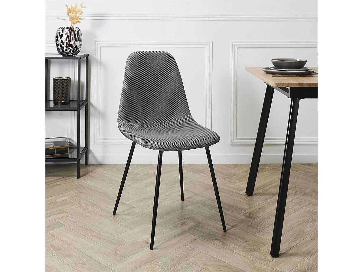 Lot de 2 chaises en tissu texturé maille 3D gris - ELECTRON
