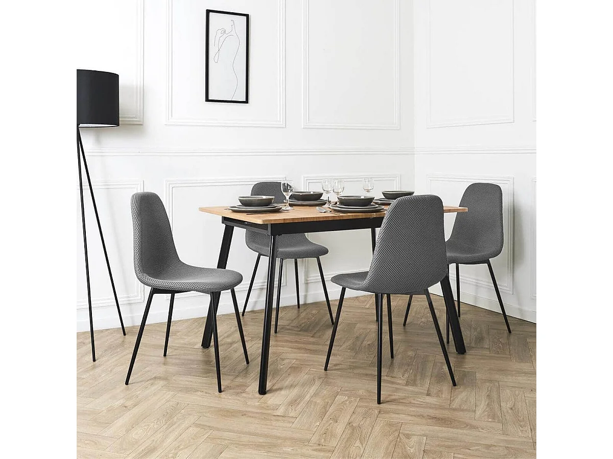Lot de 2 chaises en tissu texturé maille 3D gris - ELECTRON
