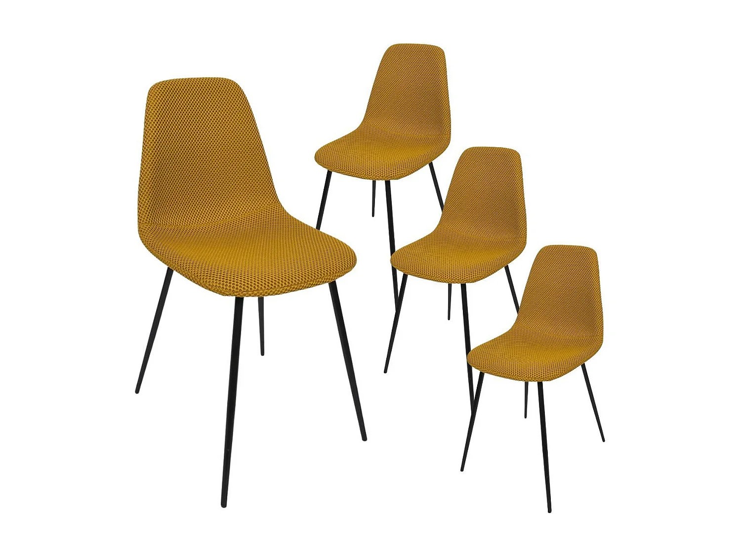 Lot de 4 chaises en tissu texturé maille 3D jaune - ELECTRON