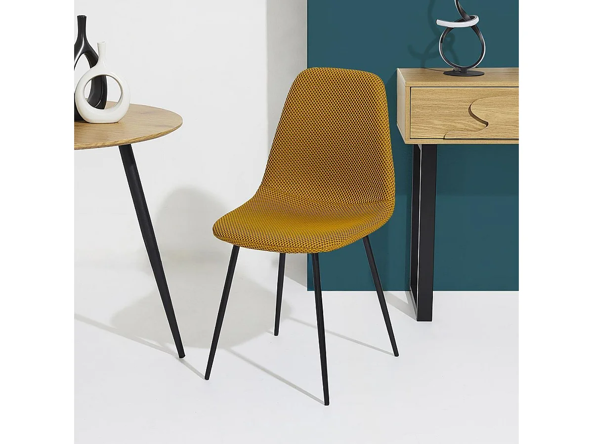 Lot de 4 chaises en tissu texturé maille 3D jaune - ELECTRON