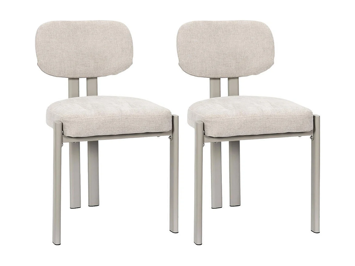 Lot de 2 chaises assise et dossier rembourré et tissu toucher doux beige pieds métal design - STUBBY