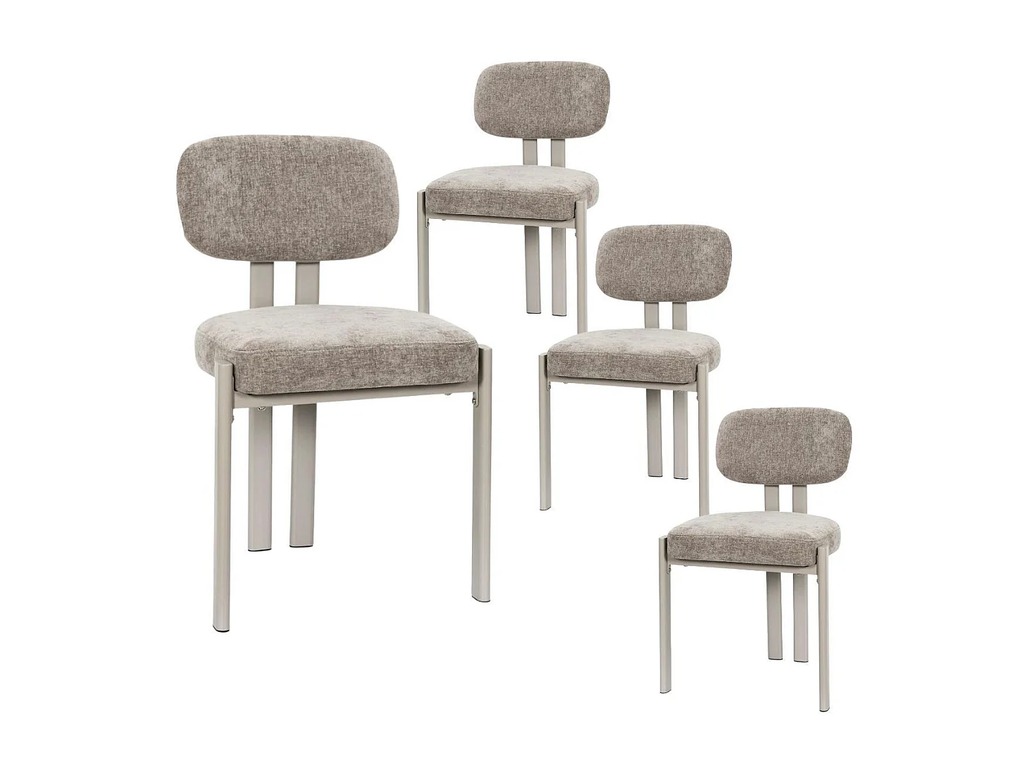 Lot de 4 chaises assise et dossier rembourré et tissu toucher doux taupe pieds métal design - STUBBY