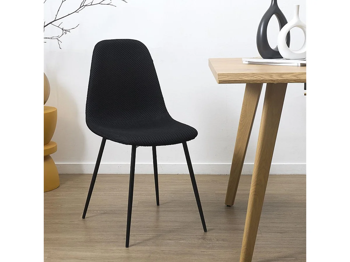 Lot de 6 chaises en tissu texturé maille 3D noir - ELECTRON