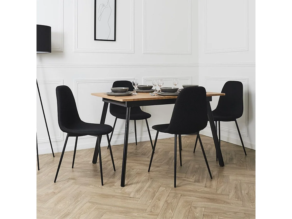 Lot de 6 chaises en tissu texturé maille 3D noir - ELECTRON