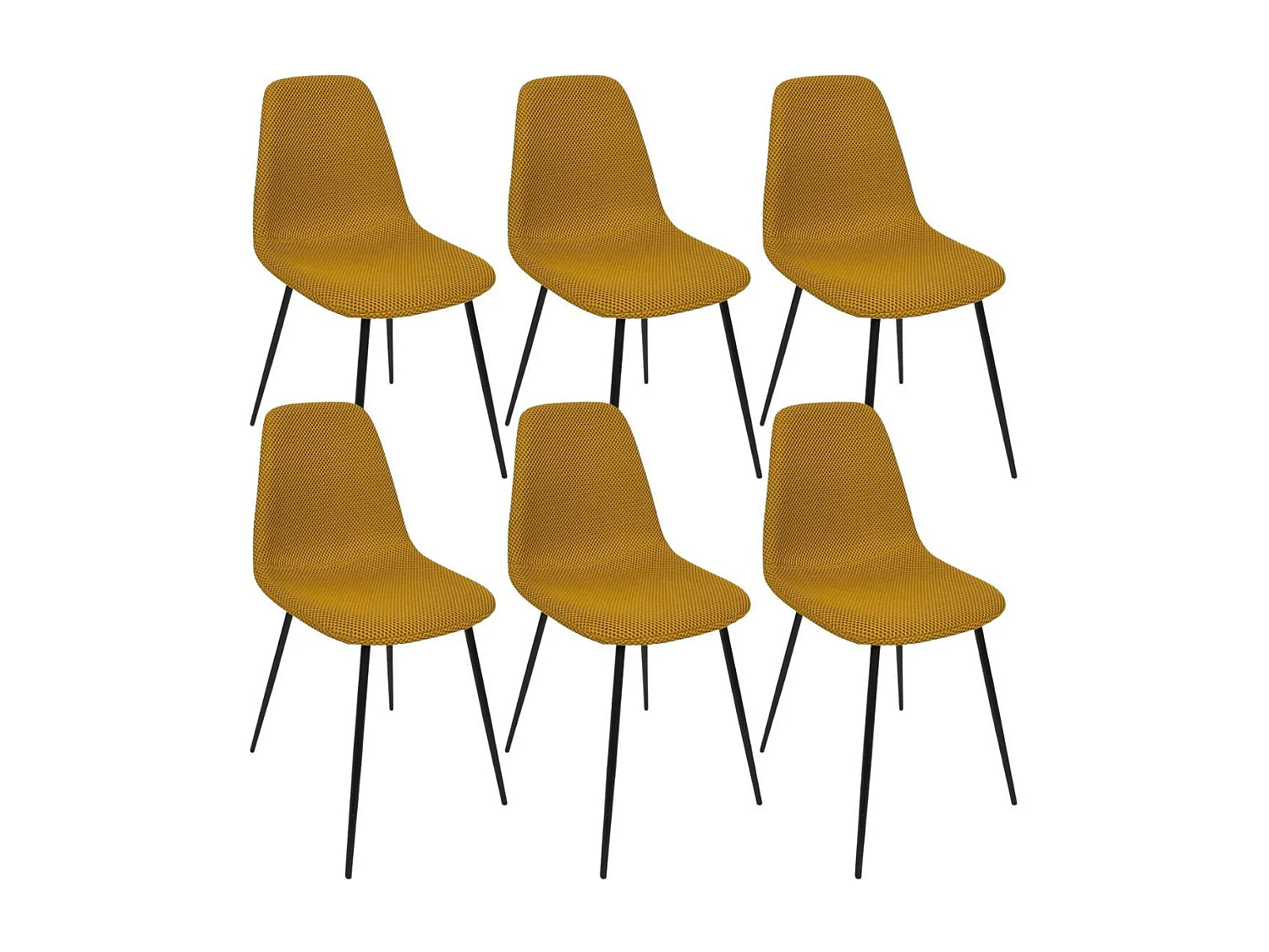 Lot de 6 chaises en tissu texturé maille 3D jaune - ELECTRON