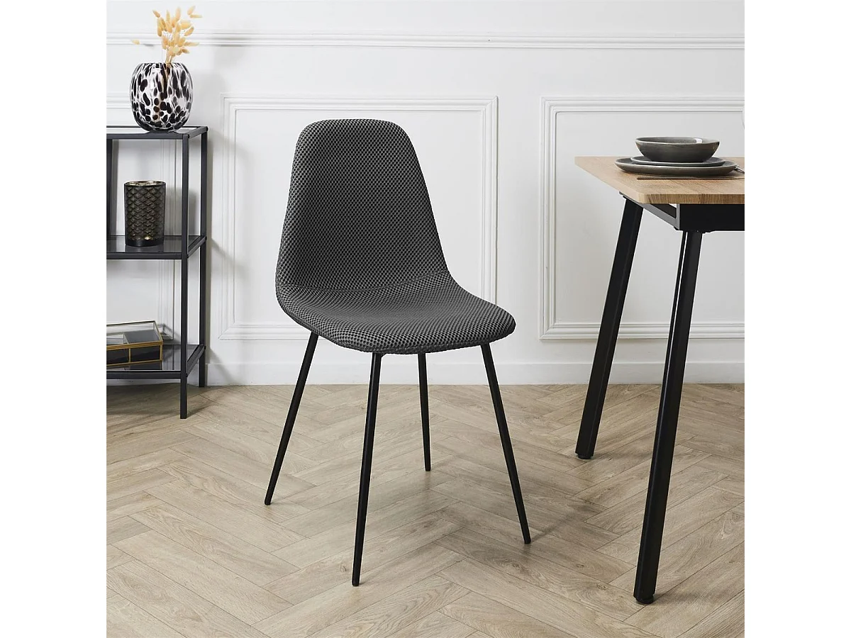 Lot de 4 chaises en tissu texturé maille 3D gris - ELECTRON