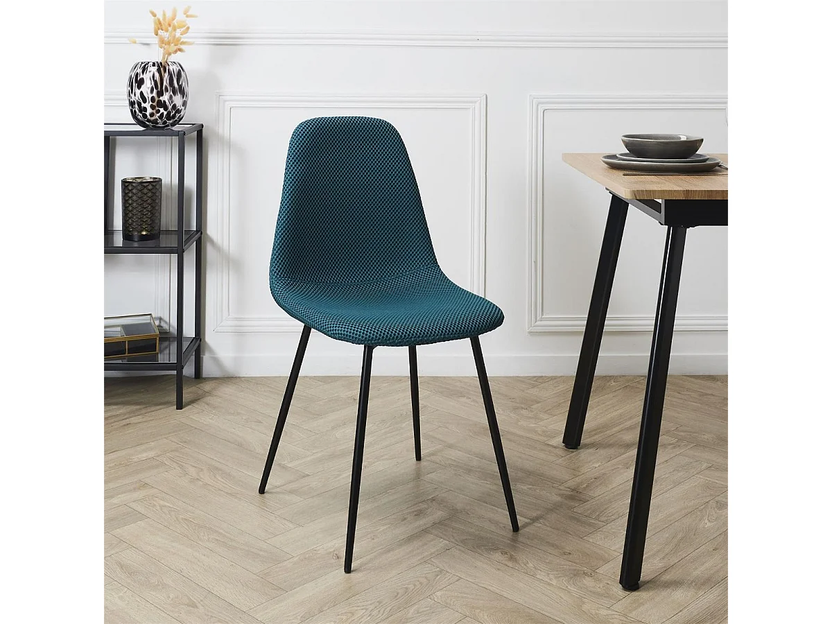 Lot de 4 chaises en tissu texturé maille 3D bleu - ELECTRON