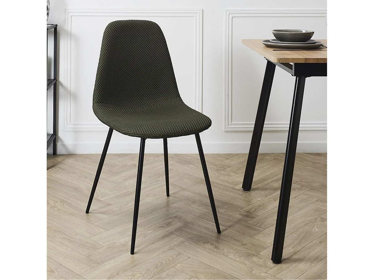 Lot de 2 chaises en tissu texturé maille 3D kaki - ELECTRON